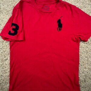 POLO RALPH LAUREN Boys Large Short Sleeve Crew Neck T-Shirt Red BIG Pony Logo #3